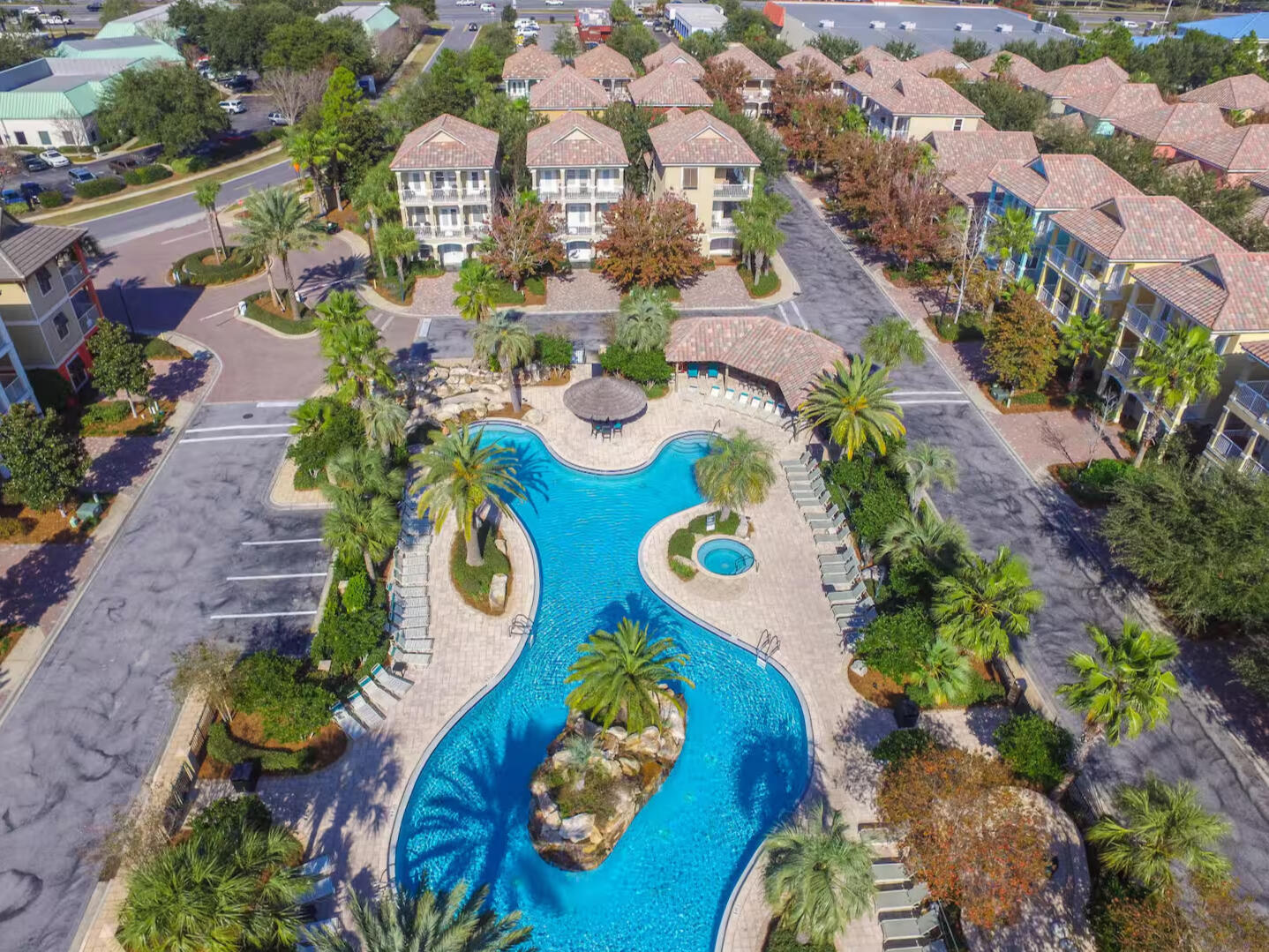 Destin Florida Vacation Rental Pool and Housing Complex drone shot